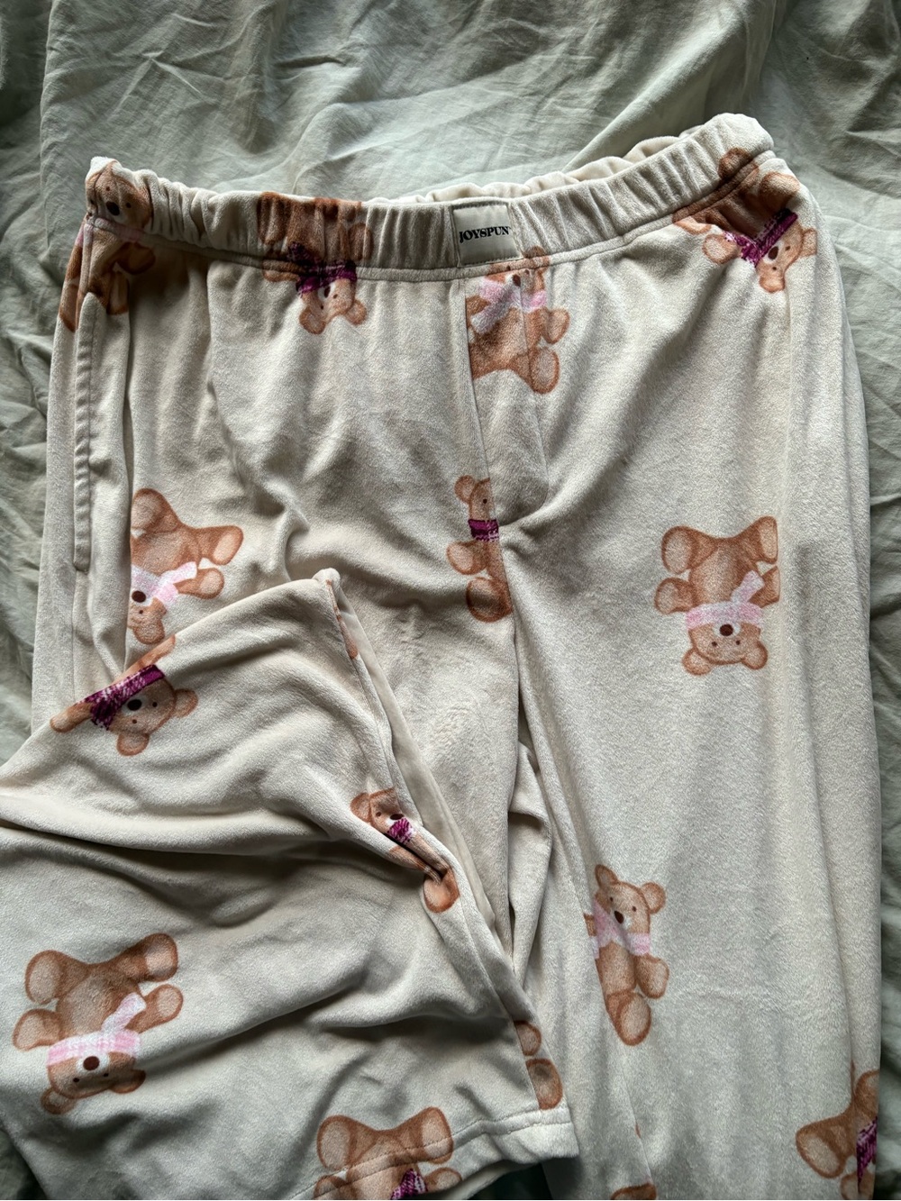 Joyspun Women's Cream Teddy Bear Fleece Pajama Pants
